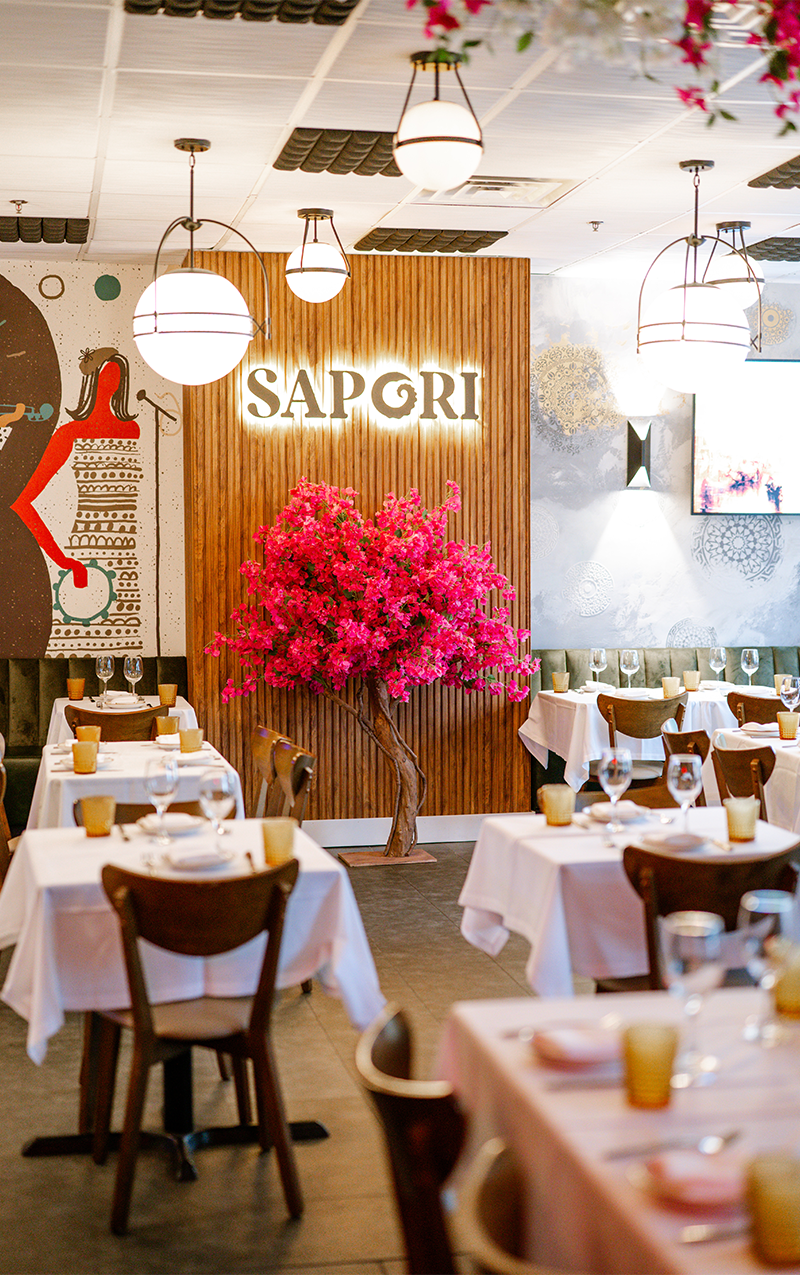 Elegant dining room at Sapori Ristorante in Montclair, NJ, featuring a warm Italian atmosphere and modern design